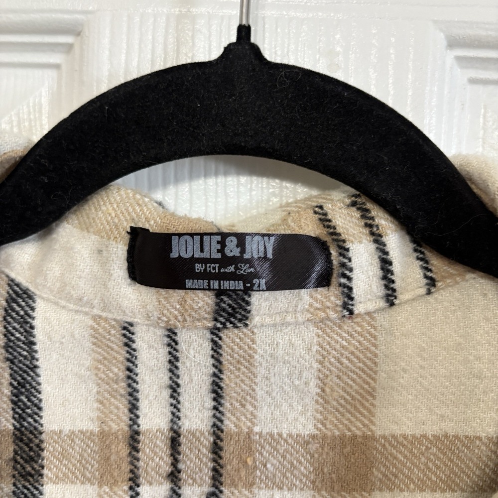 Jolie & Joy Plaid Flannel Vest Size 2X Beige Sleeveless Snap Button Frayed Hem - Picture 4 of 9